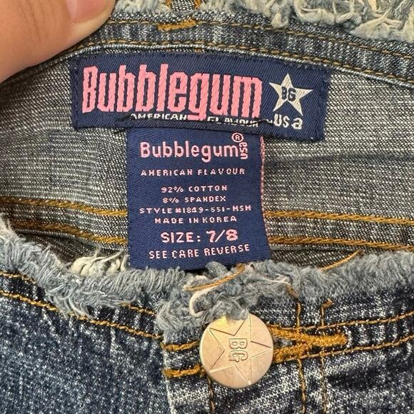 Bubblegum USA Y2K Wide Leg Flare Low Rise Frayed Jeans Size 7/8 Embroidered - Picture 5 of 10